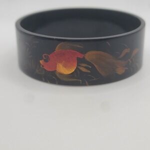 Vintage Lacquer Bracelet‎ Koi Fish Goldfish Black Size 9